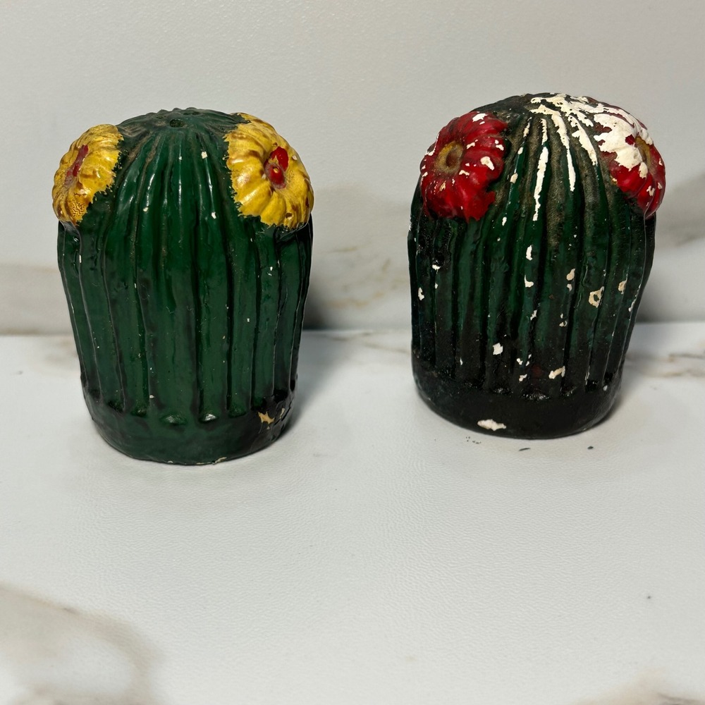 Vintage Cactus Salt and Pepper Shakers Hand Painted Southwestern Decor Set